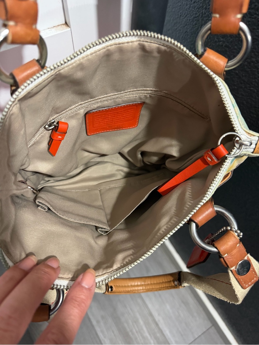 Coach Multicolor Signature Print Canvas Tote with Tan Leather Trim - Picture 8 of 9